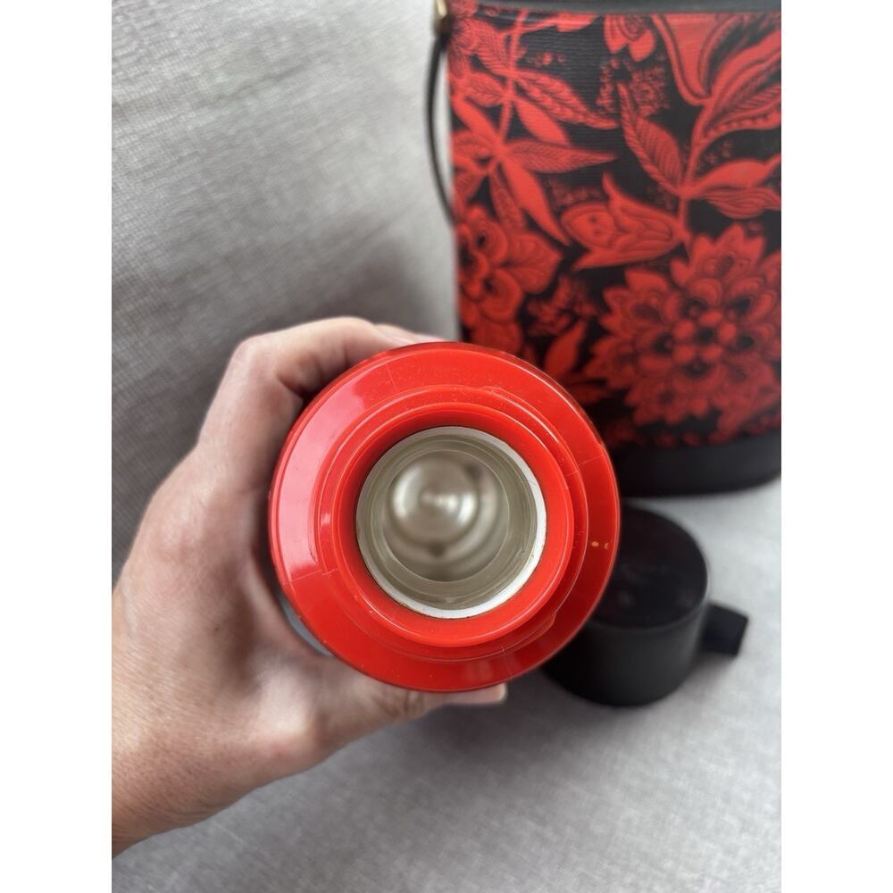 Vintage Aladdin Thermos Vinyl Bag Red Floral Rose Flowers - Picture 7 of 9